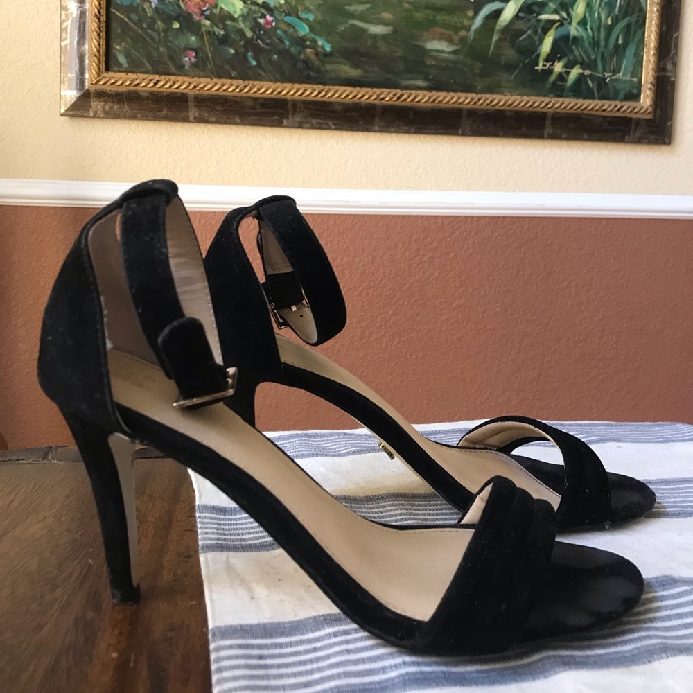 Ankle Strap Black Suede Heels